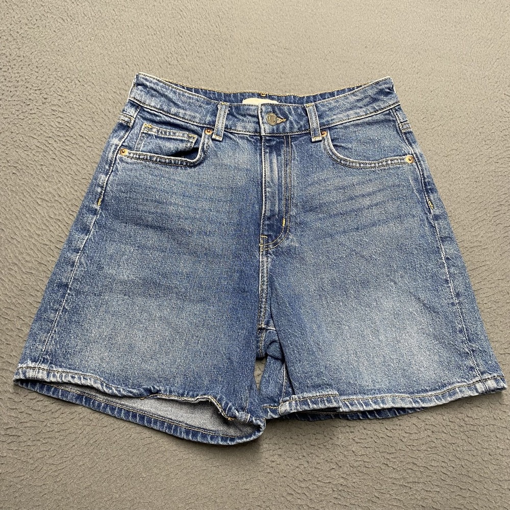 H&M Shorts Womens 4 Blue Denim Cut-Off Relaxed Stretch 6 In Casual 5 Pocket
